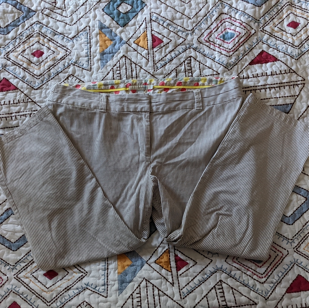Boden Beige & White Pinstripe Ankle Pants